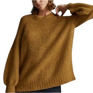Everlane The SuperFuzz Alpaca Oversized Cewneck Sweater Dijon Brown XS Cozy